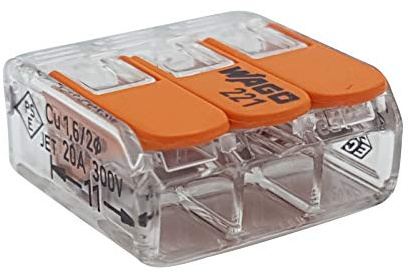 100 Pieces Wago 221-413 Connection Terminal 3 Wires with Lever 0,2-4 qmm Small Design, Transparent