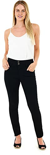 M17 Women's 5.06E+12 Women Ladies High Waisted Denim Jeans Double Button Casual Cotton Trousers Pants with Pockets 1, Black, 12 UK