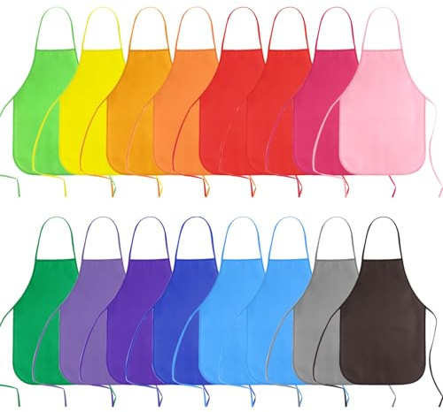 KUUQA 16 Pack Kids Art Aprons Children Painting Aprons Art Smocks Bulk for Craft Home Kitchen Classroom