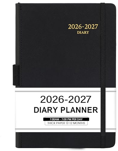 Diary 2026-2027 - Academic Diary 2026-2027 Page a Day with Monthly Tabs, A5 Daily planner, From July 2026 to June 2027, Faux Leather Cover, Black