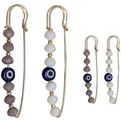 GUZUHUKU 4pcs Devil's Eye Brooch, Faceted Acrylic Bead Pin Sweater Shawl Hat Clip Stand Up Collar Pin Women's Shirt Pants Skirt Waist Extension Safety Pin Christmas Graduation Anniversary Easter