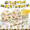 wogngls 103 Stück Bagger Partygeschirr Set Kindergeburtstag Deko, Partygeschirr Kindergeburtstag Bagger Geburtstag Deko 2 Jahre Junge, Baustelle Party Tischdecke Pappteller Becher Servietten Banner
