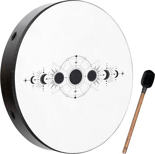 Sonic Energy Trommel Mondphasen – 50,8 cm – Schamanisches Instrument mit Kunststofffell – Für Meditation, Klangreisen, Percussion – Inkl. Schlägel (RD20DWB-SH)