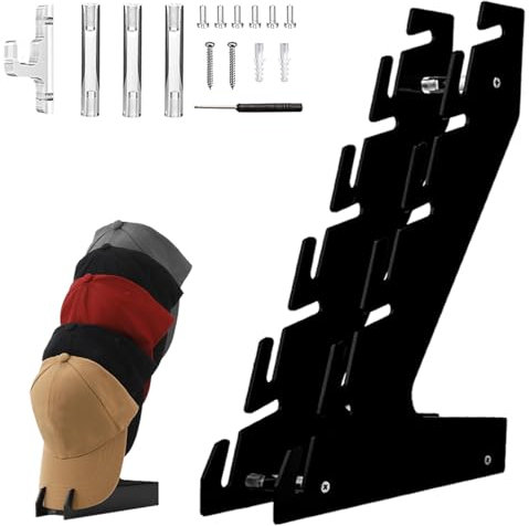 Hutständer Hat Rack Organizer,Cap Halter,Hutablage Fasst 5 Hüte Wandhalterung aus Acryl,Mützen Aufbewahrung,Huthalter passend Für Baseballkappen,Schränke, Schubladenschränke und Wände,Schwarz