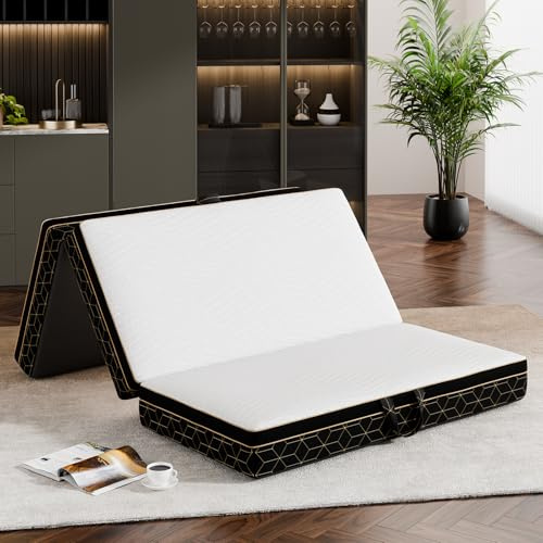 GEMBED Tri-Fold Memory Foam Mattress Full - 6 Inch Portable Folding Mattress with Handle & Washable Cover, Floor Bed with Non-Slip Base, Space-Saving for Room, Travel, Guest Bed, RV, 73x52x6