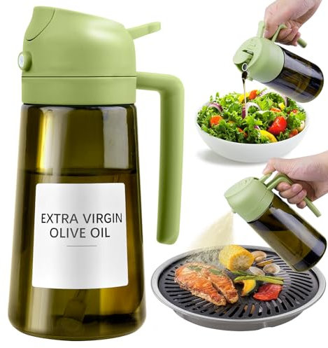 Lifhety Spruzzino Olio per Friggitrice aria Light-Blocking Dark, 2 in1 Dispenser e Spruzzino Nebulizzatore Olio 16oz/470ml, Vaporizzatore Dosatore Oil, Oliera Spray Vetro per Cucina (verde)