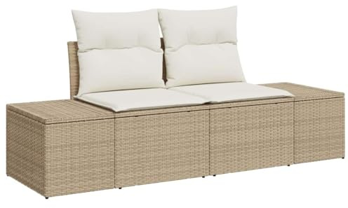 vidaXL Trädgårdsoffa med kudde Beige 184 x 62 x 69 cm konstrotting