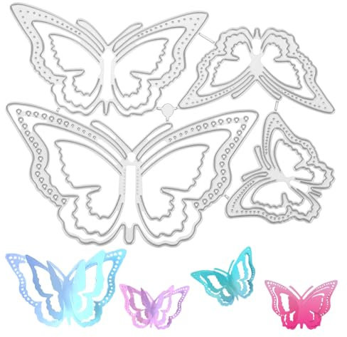 HJZHII 4 Stück 3D Schmetterling Metall Stanzformen, Metallische Schmetterlings Stanzschablone DIY Kartenherstellung Scrapbooking oder Vinyl Aufkleber