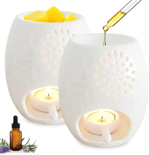 GOMETY 2 pezzi lampada profumata portacandela portacandela in ceramica bianca con la candela cucchiaio diffusore di aromi, lampada profumata per oli essenziali, incenso, cera profumata, lampada per la