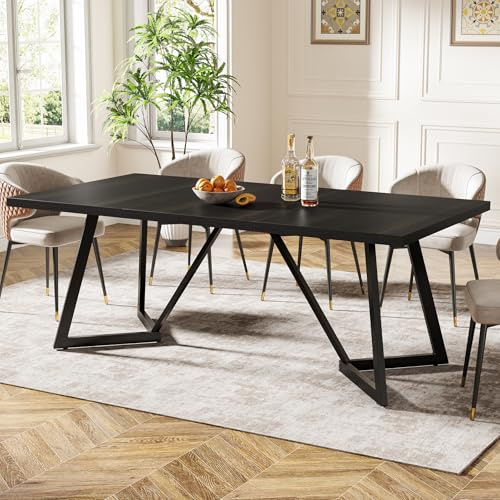 Tribesigns Grande tavolo da pranzo da 180 cm per 6-8 persone, tavolo da pranzo moderno con struttura in metallo, tavolo da cucina rettangolare per la sala da pranzo per la casa (nero)