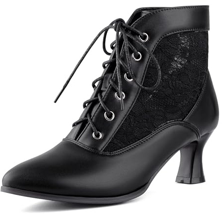 COOLCEPT Women Vintage Victorian Boots Lace Bridal Wedding Ankle Boots