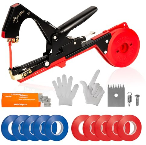 Plant Tying Machine,Tape Tool for Tomatoes Peppers Grapes Cucumbers Floral Support and Vining Vegetables,with Tapes, Spare Parts, Staples,Great for Gardeners Farmers