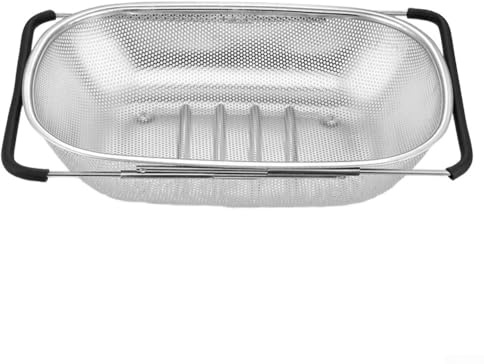 Colador de acero inoxidable sobre el fregadero de 6 cuartos de galón, colador de cocina expandible para pasta, frutas, verduras con malla fina, apto para lavavajillas