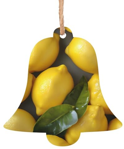 6 piezas de decoración colgante de árbol de Navidad con estampado de limones frescos, de madera, campana, árbol de nieve, para decoración de Navidad