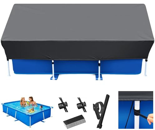 Cubierta de piscina rectangular, con cordones, para piscina con marco rectangular, resistente al polvo, impermeable, cubierta de piscina rectangular, protección UV, marco de piscina (300 x 205 cm)