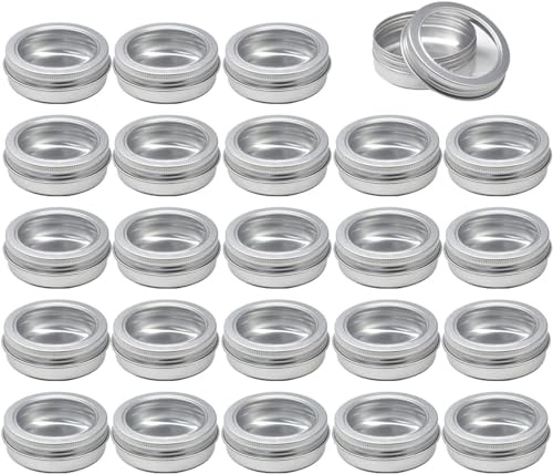 Kosmetikburkar, 24 st 150 ml tomma runda silverburkar av aluminiumburkar med skruvlock Klart fönster(60ml)