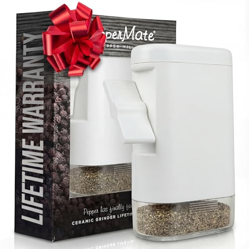PepperMate Traditional Pepper Mill 723 - Turnkey High Volume Salt and Gourmet Peppercorn Grinder (White)