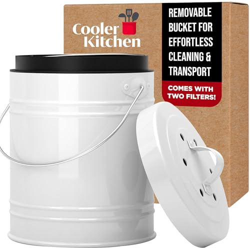 3 Liter Small Indoor Kitchen Compost Bin, Odorless Composting Bin with Carbon Filters, Countertop Compost Bucket with Lid, Metal Kitchen Composter with Plastic Bucket Liner for Food & Waste Recycling