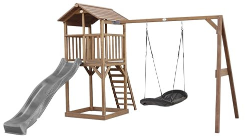 AXI Beach Tower Payhouse for Kids Outdoor in Brown | Play tower with sandpit, nesting swing and grey slide | Playhouse, Playhouse for Kids Outdoor for the garden