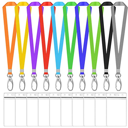 10 Sets Porta Tarjetas Identificativas con Correa de Cuello, Impermeable Funda Tarjeta Identificación y Cordón de Cuello con Gancho, Titular Insignia para Oficina Exposición (Multicolor, Vertical)