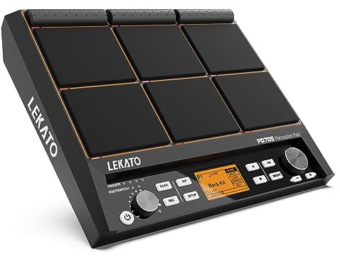 LEKATO Percussion Sample Pad - Electric Drum Set with 9 Velocity-Sensitive Drum Pads, 600+ Sounds, MIDI Out, USB MIDI, AUX, Looper, Metronome, Trigger Inputs