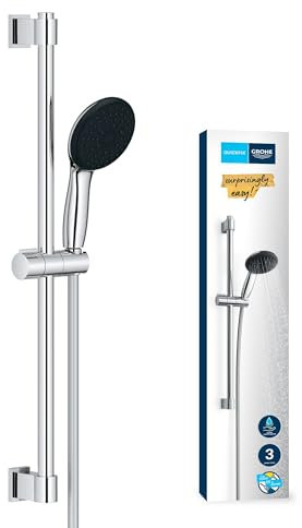 GROHE Vitalio 110, Duschset wassersparend, 8l pro Min (Brausestangenset mit: Duschkopf 3 Strahlarten, 1,75m Schlauch, Duschstange 60cm, zum Kleben oder Bohren, ohne Kleber), rund, chrom, 26032001