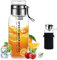 Glasflasche 1 Liter Trinkflasche Glas Wasserflasche 1L Wasser Flasche aus Glas mit Schutzhülle Glastrinkflasche Teeflasche mit Sieb Glasflaschen Glass Water Bottle, Glasdeckel als Becher Verwendbar