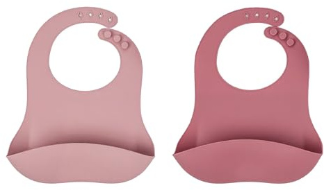 CCAIPU 2pcs Baberos De Silicona Para BebéS | Baberos Con Bandeja De Goteo | Sin Bpa, Lavables, Impermeables | Suaves Y FáCiles De Limpiar | Para BebéS Y NiñOs PequeñOs (Rosa-Rosa oscuro)