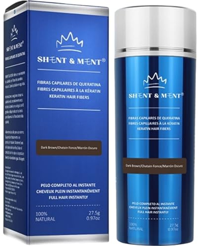SHENT & MENT Fibras Capilares Queratina Marrón Oscuro Cabello Denso Volumen Natural Disimula Calvicie Entradas Alopecia Efecto Inmediato Cobertura Profesional Resistente Sudor Viento Lluvia Unisex