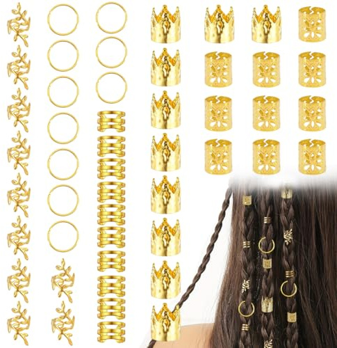 GHPKOTW 50 piezas de oro para trenzas, joyas Loc para el cabello, clips para accesorios para rastas, accesorios para el pelo, Ajustables, accesorios para rastas para hombres, mujeres, niñas y niños