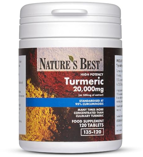 Nature's Best Turmeric 20,000mg Tablets Fast Release (500mg of Extract) - High Strength, 95% Curcumin - UK Made - 120 Tablets (4 Months' Supply)