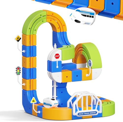 Hzitcigm Trenino Elettrico Bambini, 124 Pezzi (36 Binari + 1 Treno) Pista Flessibile 3D Antigravità Set Costruzioni DIY Circuito Trenino Elettrico Gioco STEM Educativo, Regalo Bambini 3 4 5 6 7 8 Anni