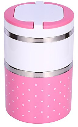 Yosoo Portable Cute Stainless Steel Insulation Lunch Bento Box Food Carrier Container (Pink, 2-Layer)