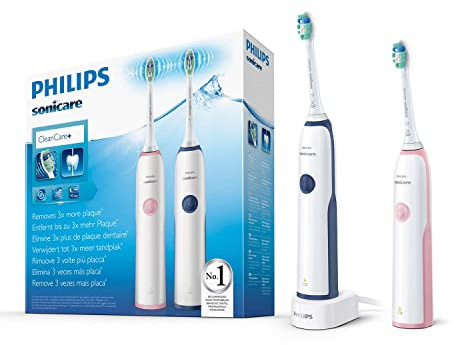Philips Sonicare DailyClean 2100 Rechargeable Electric Toothbrush Dual Pack, Dark Blue/Pink (UK 2-pin Bathroom Plug) - HX3212/61