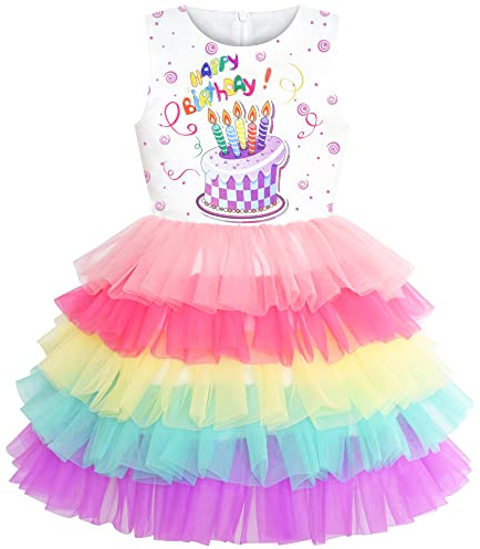 Girls Dress Birthday Princess Ruffle Dress Cake Balloon Print Age 3-10 Years