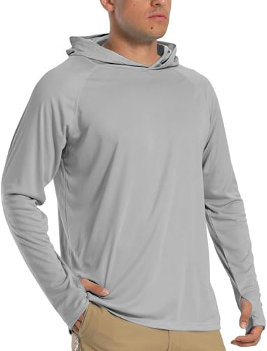 TACVASEN T Shirt Anti UV Homme Sweat a Capuche Homme Extérieur Manche Longue T-Shirt Respirant Surf Randonnée Vêtements Sportifs et Fitness Gris, XL