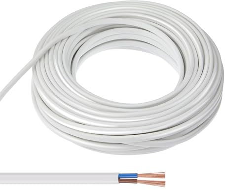 JaneYi 10 Meter White Wire 2 Core Electrical PVC Flexible Cable 0.75mm² 5A Copper Core Flat Flex Cuttable Extension for Low-Power Household Appliances