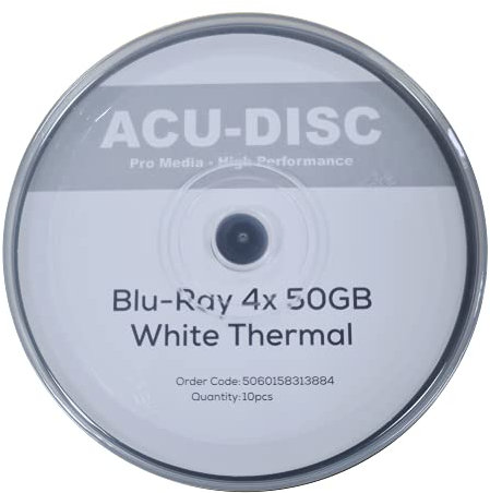 10 Pack ACU-DISC BD-R DL 4x 50GB White Thermal Blu-Ray A-Grade