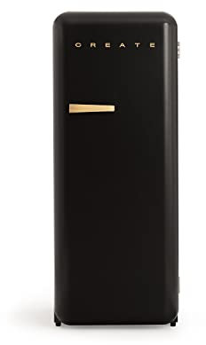 CREATE / RETRO FRIDGE 150 WOOD/Réfrigérateur noir avec poignée en bois et congélateur 281L / 102W, faible consommation, 150 cm, 3 étagères, régulateur de température, 60x60x150 cm