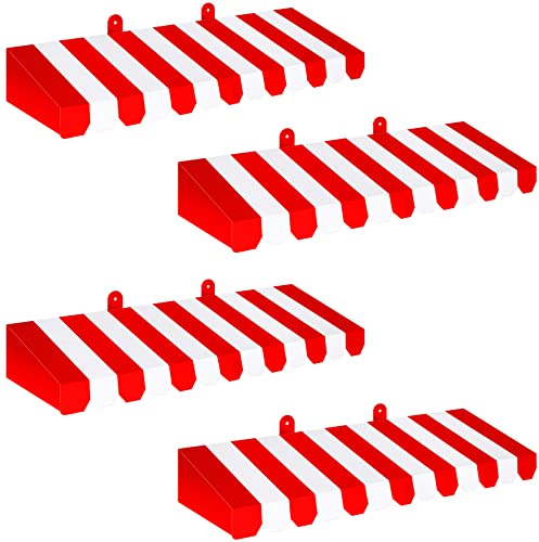 Boao 4 Pack Circus Awning Decoration 3D Stripe Cardboard Awning Carnival Wall Decor Circus Party Favors for Lemonade Stand Bakery Ice Cream Truck Bulletin Board(Red and White,Striped Style)