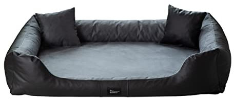 exclusive BED Orthopädisches Hundebett Eden Grosse Mittelgroße Kleine Hunde - Hundekissen Hundematte aus Öko-Leder + Alcantara-Stoff - Schmerzlindernd Abriebfest Reißfest (XXL, Schwarz-grau)