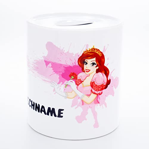 Prinzessin Spardose mit Namen personalisiert Sparbüchse Kinder Sparschwein Princess Sparkasse Kinderspardose Taschengeld Geburtstag Geschenk Taufe Jugendweihe Mädchen Baby Geldgeschenk Keramik Weiß
