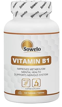 Sowelo - Vitamin B1, 120 Tabletten, mit 100 mg Vitamin B1 (Thiaminhydrochlorid) in Einer Tablette, Starkes Antioxidans, Verringert die Müdigkeit und Verzögert die Alterungsprozesse