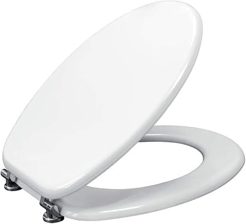 Inca Asiento de inodoro universal de madera MDF blanco con kit de montaje, bisagras y topes incluidos