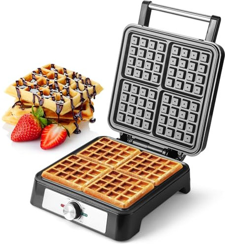 UVFAST Waffles Maker Waffle Iron, 4 Belgian Square Waffle Maker, Belgian Waffle Maker Thick with Non-stick Plate, Breakfast Waffle Machine Make Waffle in Minutes, 3 Browning Level, 1200W