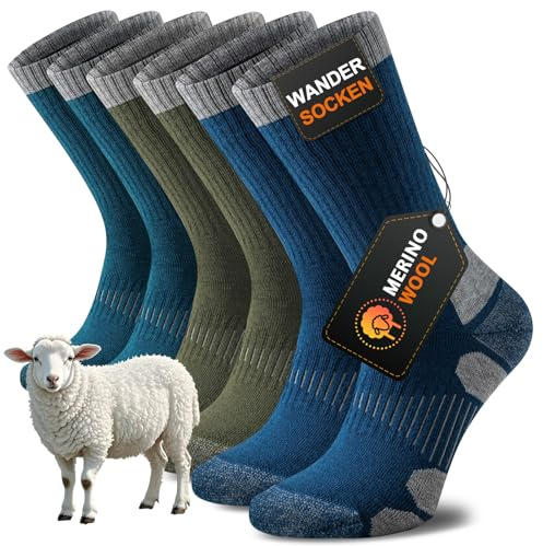 Niorasen Merino Wool Hiking Socks for Men & Women, Thick Cushioned Walking Socks, Seamless & Breathable Anti-Blister Crew Socks for Sports, Running, Outdoor, Work, Cycling, Trekking,3 Pairs Unisex