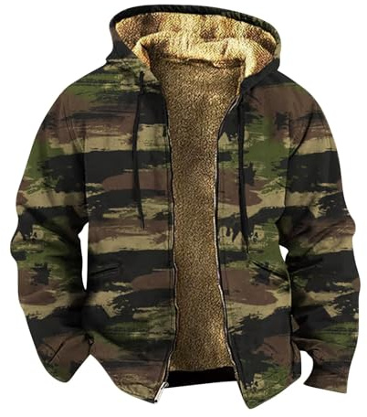 RSZGSWS Mens Camo Hooded Jacket Vintage Full Zip Fleece Lined Hoodies Winter Warm Casual Long Sleeve Camouflage Jackets