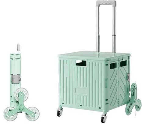 Vikbar trappklättrarvagn med säte och lock justerbart handtag för livsmedelsförvaring och kontor/hem/shopping