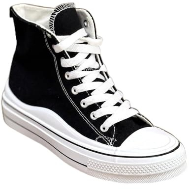 Baskets montantes femme en toile - Sneakers plateformes montantes à lacets