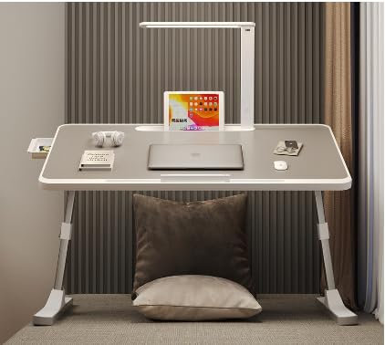 Sängbord, justerbar höjd (26–39 cm), hopfällbart laptopbord, för soffa, studier, läsning och skrivning, för bärbar dator, soffa/sängbricka (60 x 40 x 27–40 cm-grå)